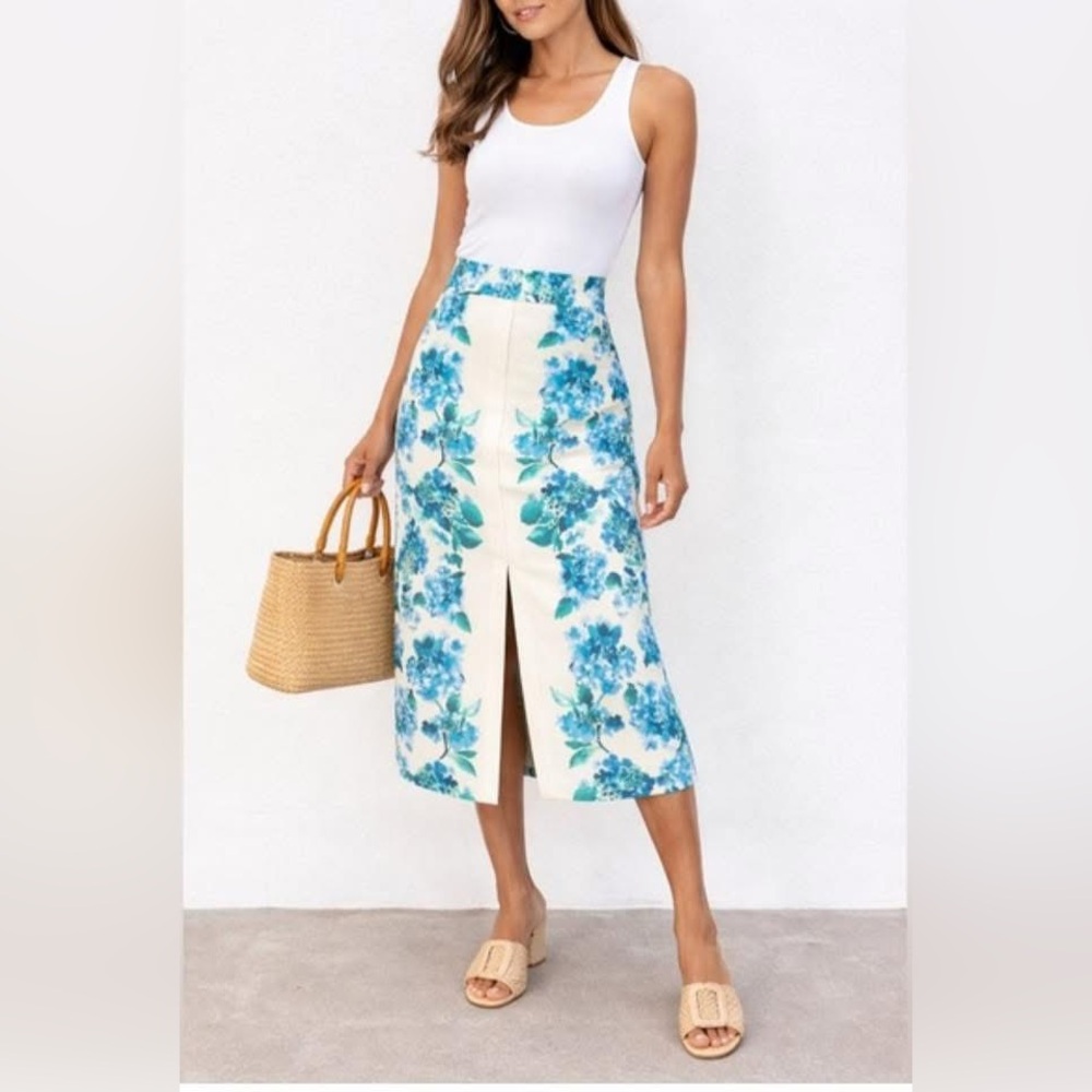 Tuckernuck Water's Edge Hydrangea Kennedy Front Slit Midi Skirt - NWT